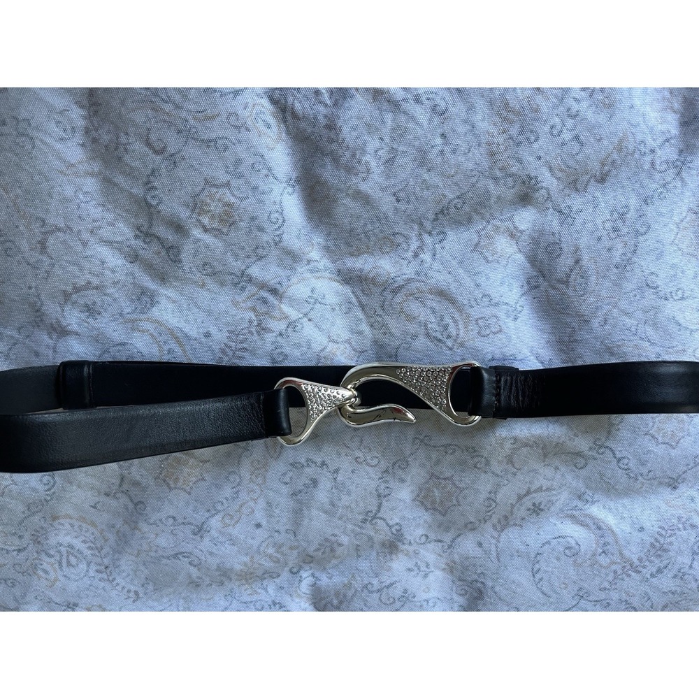 Chico's Women's Chain Belt Black Silver‎ Tone Metal with Rhinestones M L, Adjust